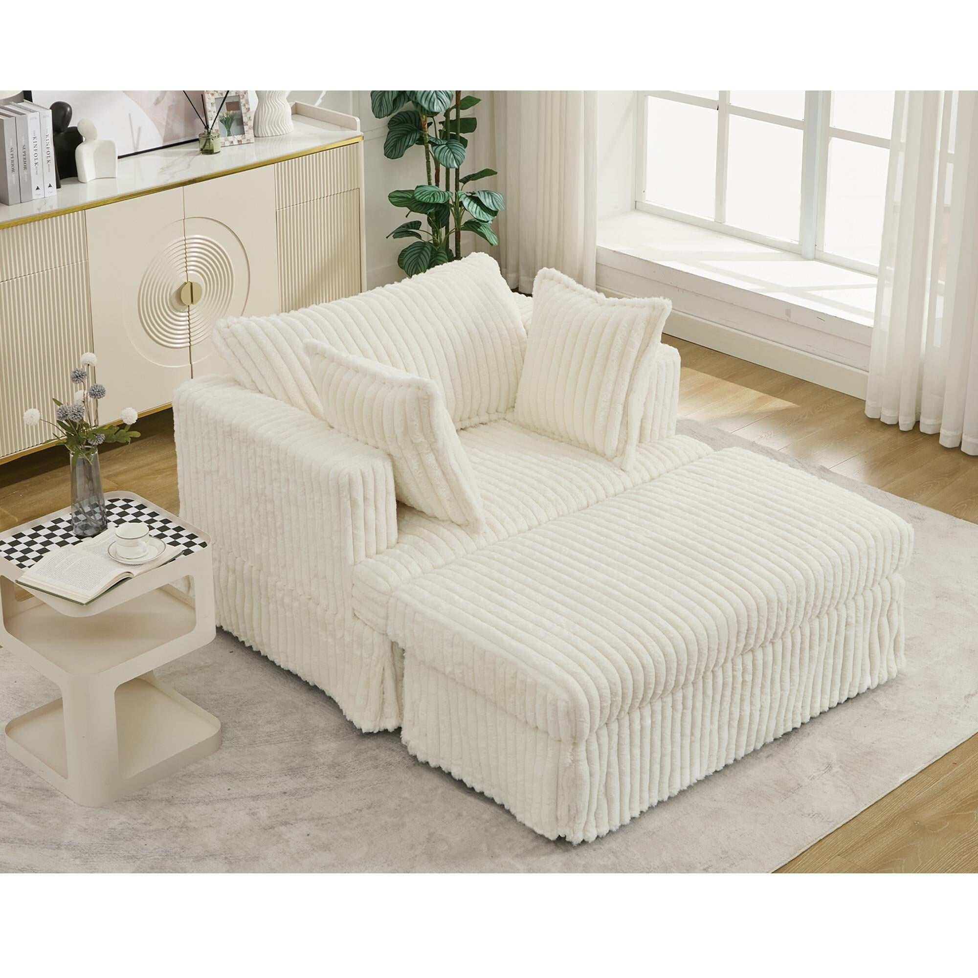 Fauteuil inclinable surdimensionné en velours côtelé, fauteuil à siège profond, canapé simple rembourré et épais avec oreiller et pouf