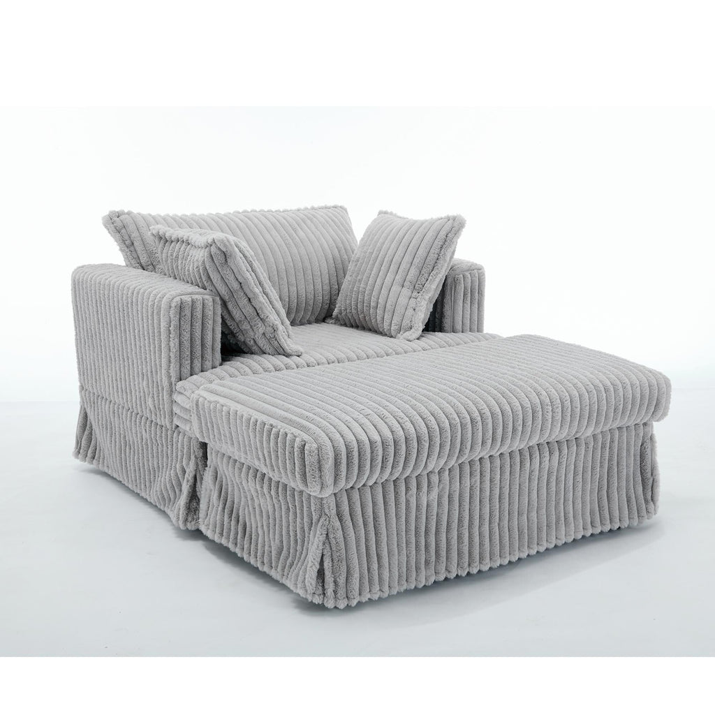 Fauteuil inclinable surdimensionné en velours côtelé, fauteuil à siège profond, canapé simple rembourré et épais avec oreiller et pouf