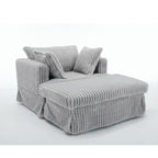 Fauteuil inclinable surdimensionné en velours côtelé, fauteuil à siège profond, canapé simple rembourré et épais avec oreiller et pouf