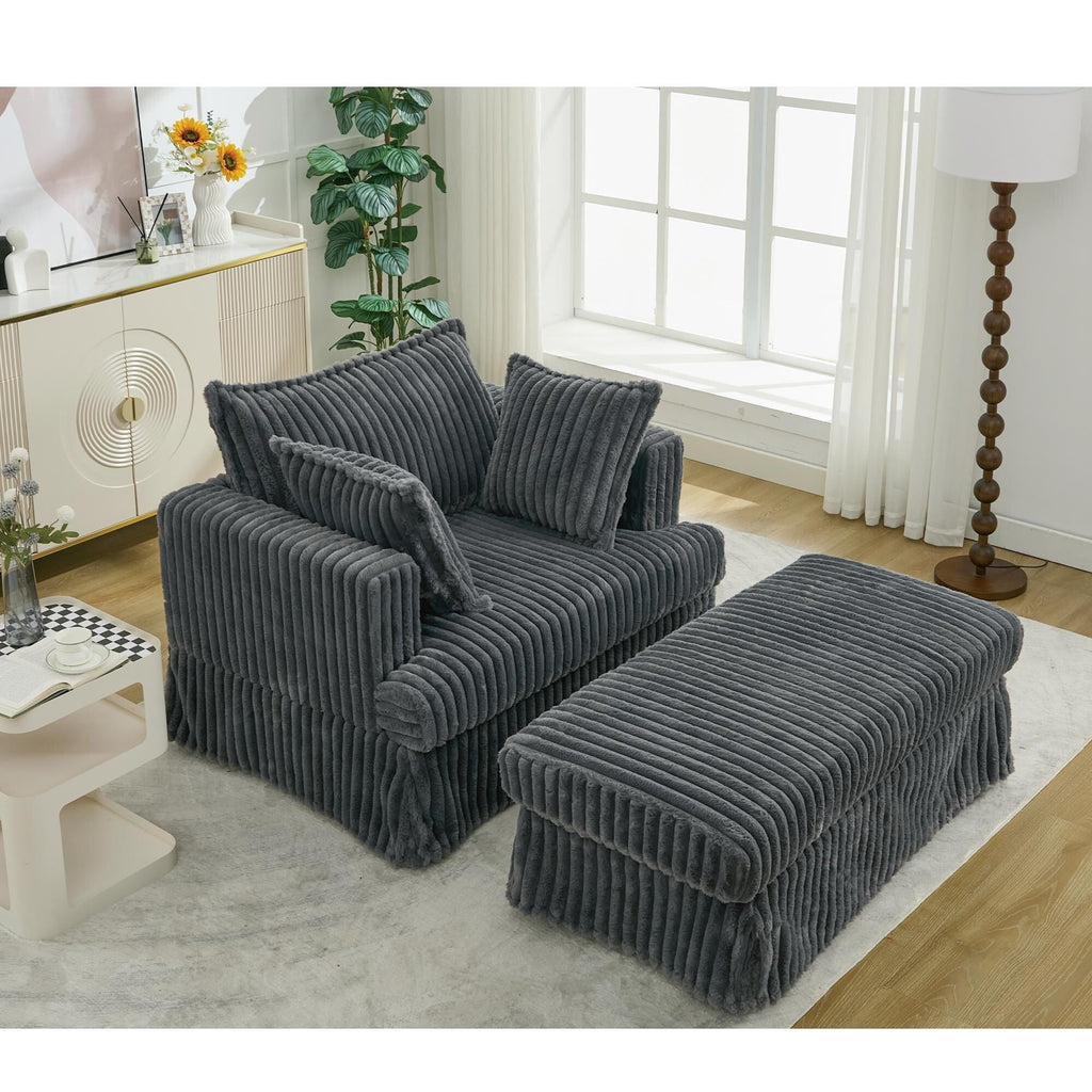 Fauteuil inclinable surdimensionné en velours côtelé, fauteuil à siège profond, canapé simple rembourré et épais avec oreiller et pouf