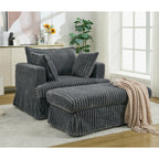 Fauteuil inclinable surdimensionné en velours côtelé, fauteuil à siège profond, canapé simple rembourré et épais avec oreiller et pouf