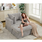 Fauteuil inclinable surdimensionné en velours côtelé, fauteuil à siège profond, canapé simple rembourré et épais avec oreiller et pouf