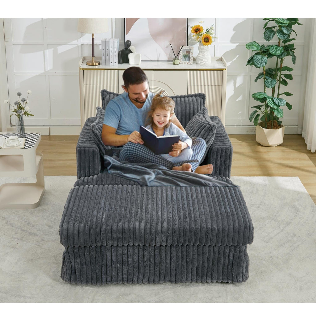 Fauteuil inclinable surdimensionné en velours côtelé, fauteuil à siège profond, canapé simple rembourré et épais avec oreiller et pouf