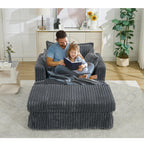 Fauteuil inclinable surdimensionné en velours côtelé, fauteuil à siège profond, canapé simple rembourré et épais avec oreiller et pouf