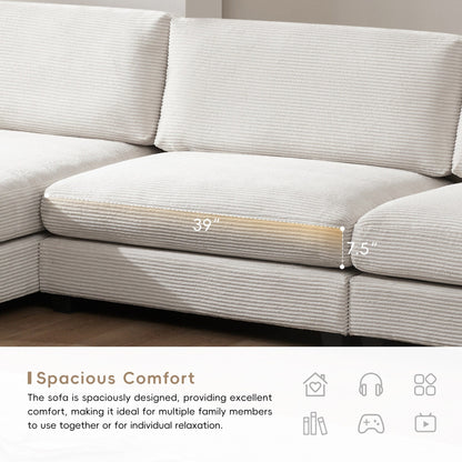 Canapé sectionnel surdimensionné en velours côtelé, canapé nuage en forme de L avec port de chargement USB, porte-gobelet, canapé à siège profond et large avec méridienne de 50 pouces
