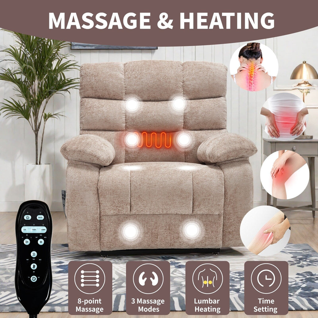 Fauteuil inclinable électrique surdimensionné à deux moteurs, positions infinies, avec massage en 8 points et chauffage lombaire, télécommande électrique