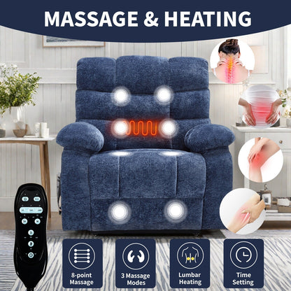 Fauteuil inclinable électrique surdimensionné à deux moteurs, positions infinies, avec massage en 8 points et chauffage lombaire, télécommande électrique