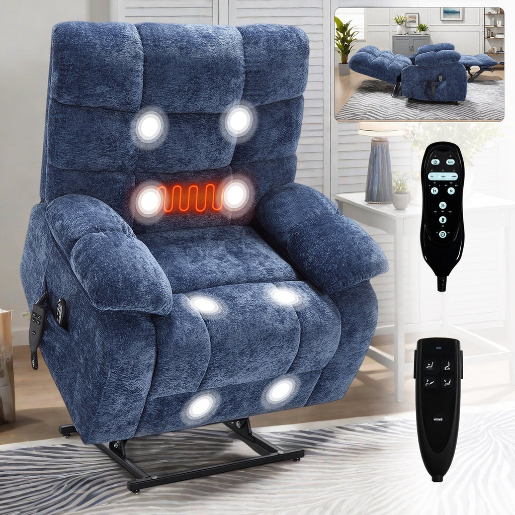 Fauteuil inclinable électrique surdimensionné à deux moteurs, positions infinies, avec massage en 8 points et chauffage lombaire, télécommande électrique