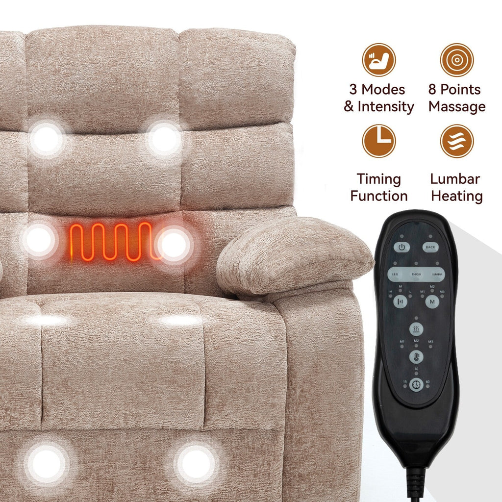 Fauteuil inclinable électrique surdimensionné à deux moteurs, positions infinies, avec massage en 8 points et chauffage lombaire, télécommande électrique