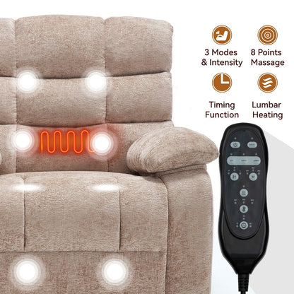 Fauteuil inclinable électrique surdimensionné à deux moteurs, positions infinies, avec massage en 8 points et chauffage lombaire, télécommande électrique