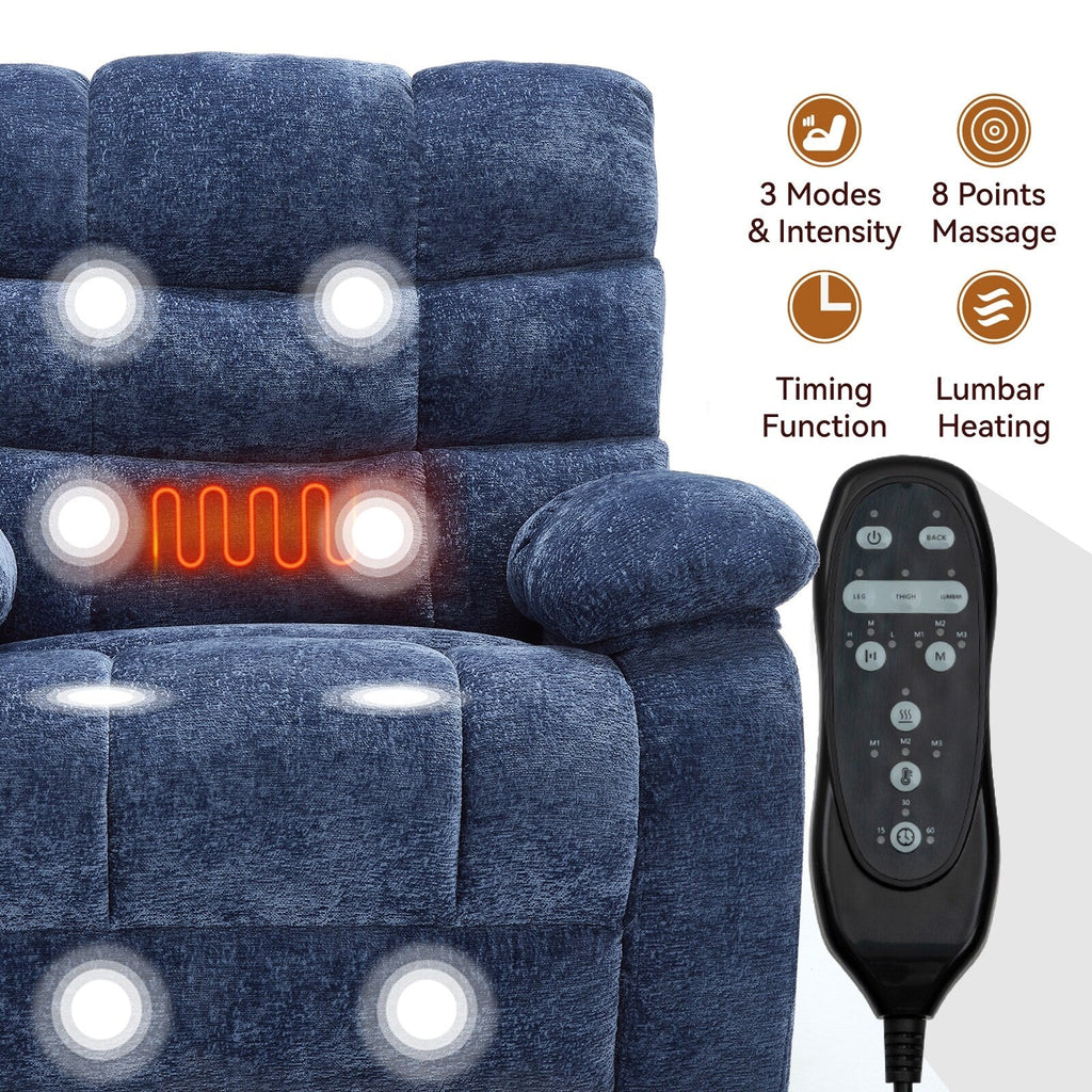 Fauteuil inclinable électrique surdimensionné à deux moteurs, positions infinies, avec massage en 8 points et chauffage lombaire, télécommande électrique