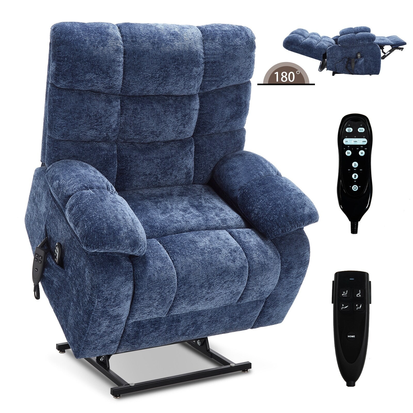 Fauteuil inclinable électrique surdimensionné à deux moteurs, positions infinies, avec massage en 8 points et chauffage lombaire, télécommande électrique
