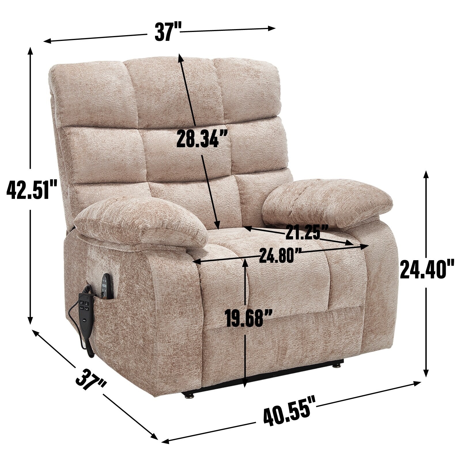 Fauteuil inclinable électrique surdimensionné à deux moteurs, positions infinies, avec massage en 8 points et chauffage lombaire, télécommande électrique
