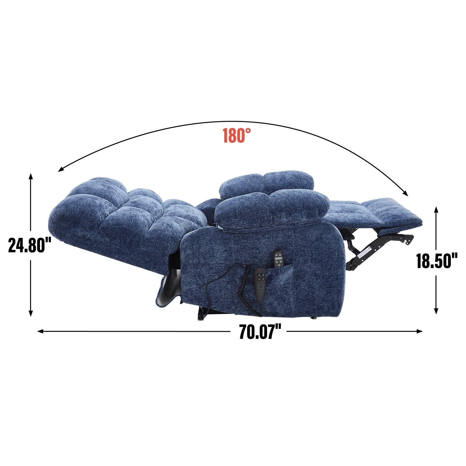 Fauteuil inclinable électrique surdimensionné à deux moteurs, positions infinies, avec massage en 8 points et chauffage lombaire, télécommande électrique