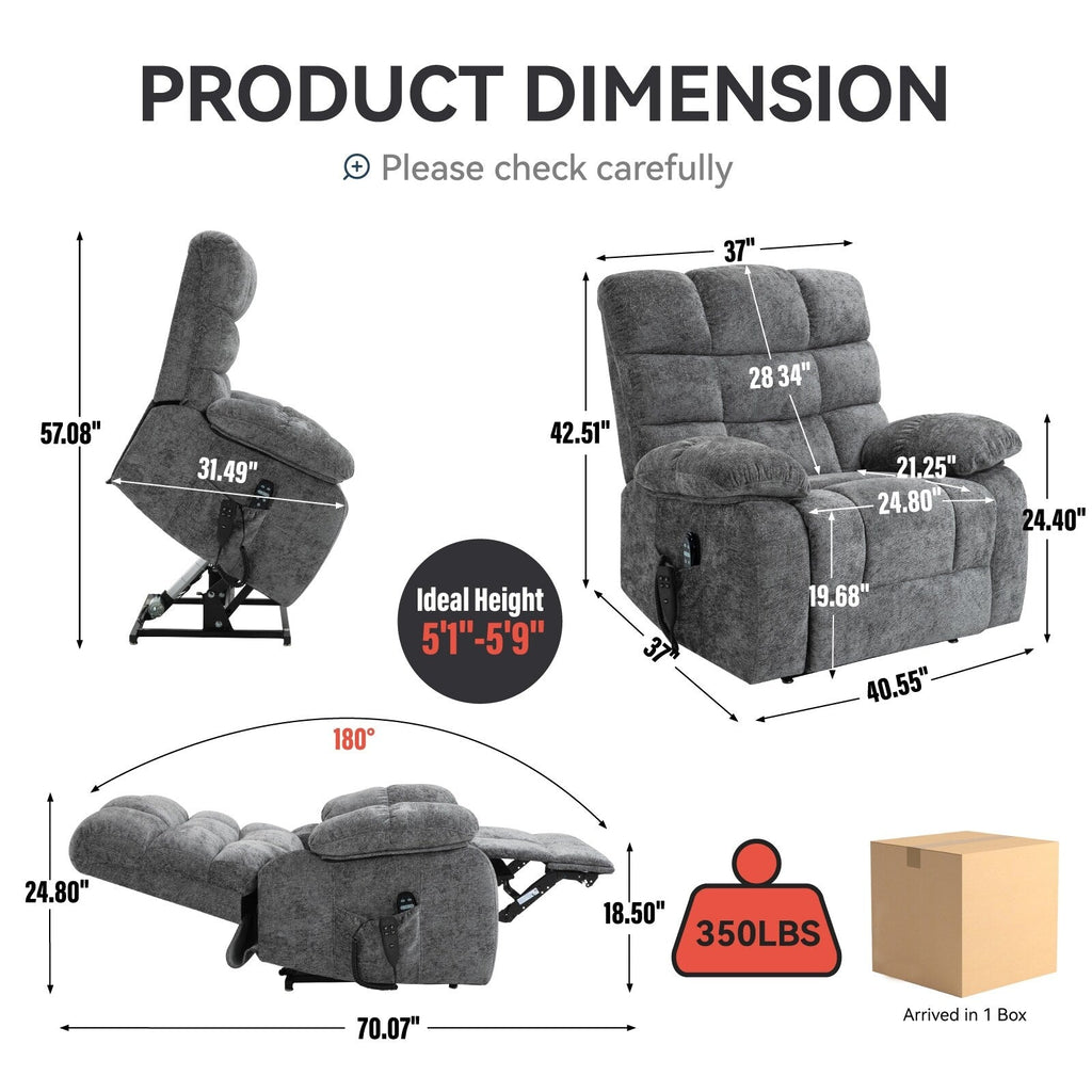Fauteuil inclinable électrique surdimensionné à deux moteurs, positions infinies, avec massage en 8 points et chauffage lombaire, télécommande électrique