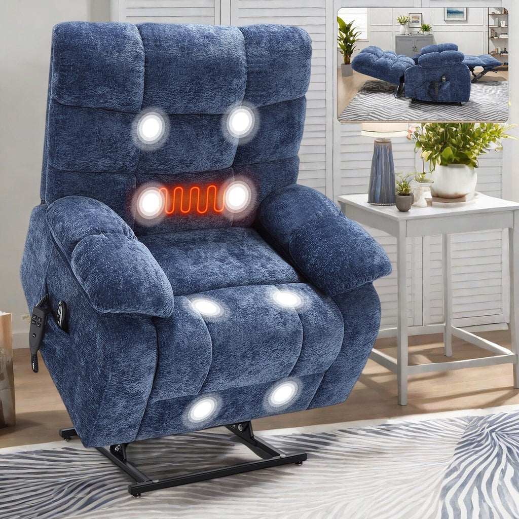 Fauteuil inclinable électrique surdimensionné à deux moteurs, positions infinies, avec massage en 8 points et chauffage lombaire, télécommande électrique