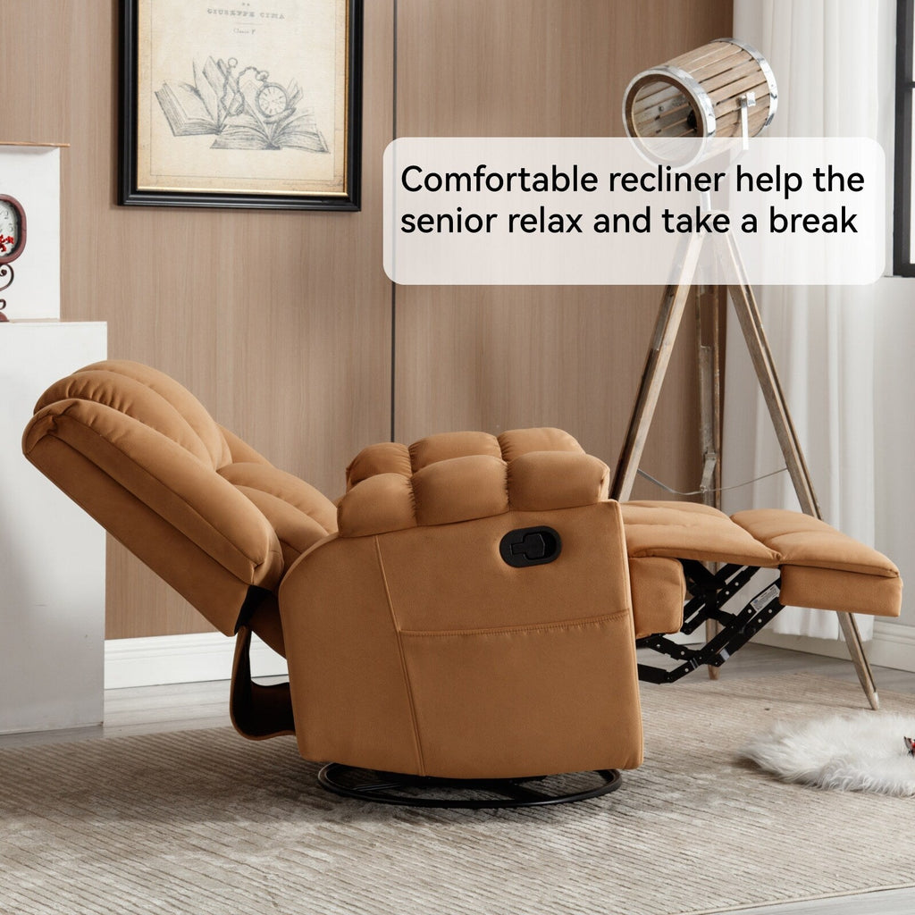Fauteuil inclinable surdimensionné en tissu avec fonction pivotante et basculante à 360°, commande manuelle pour un confort maximal