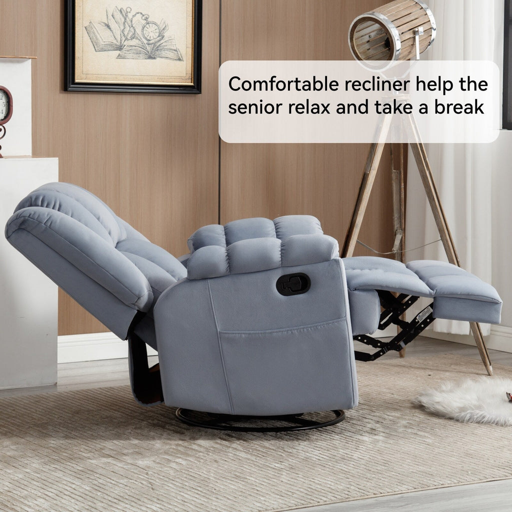 Fauteuil inclinable surdimensionné en tissu avec fonction pivotante et basculante à 360°, commande manuelle pour un confort maximal