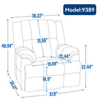 Fauteuil inclinable surdimensionné en tissu avec fonction pivotante et basculante à 360°, commande manuelle pour un confort maximal