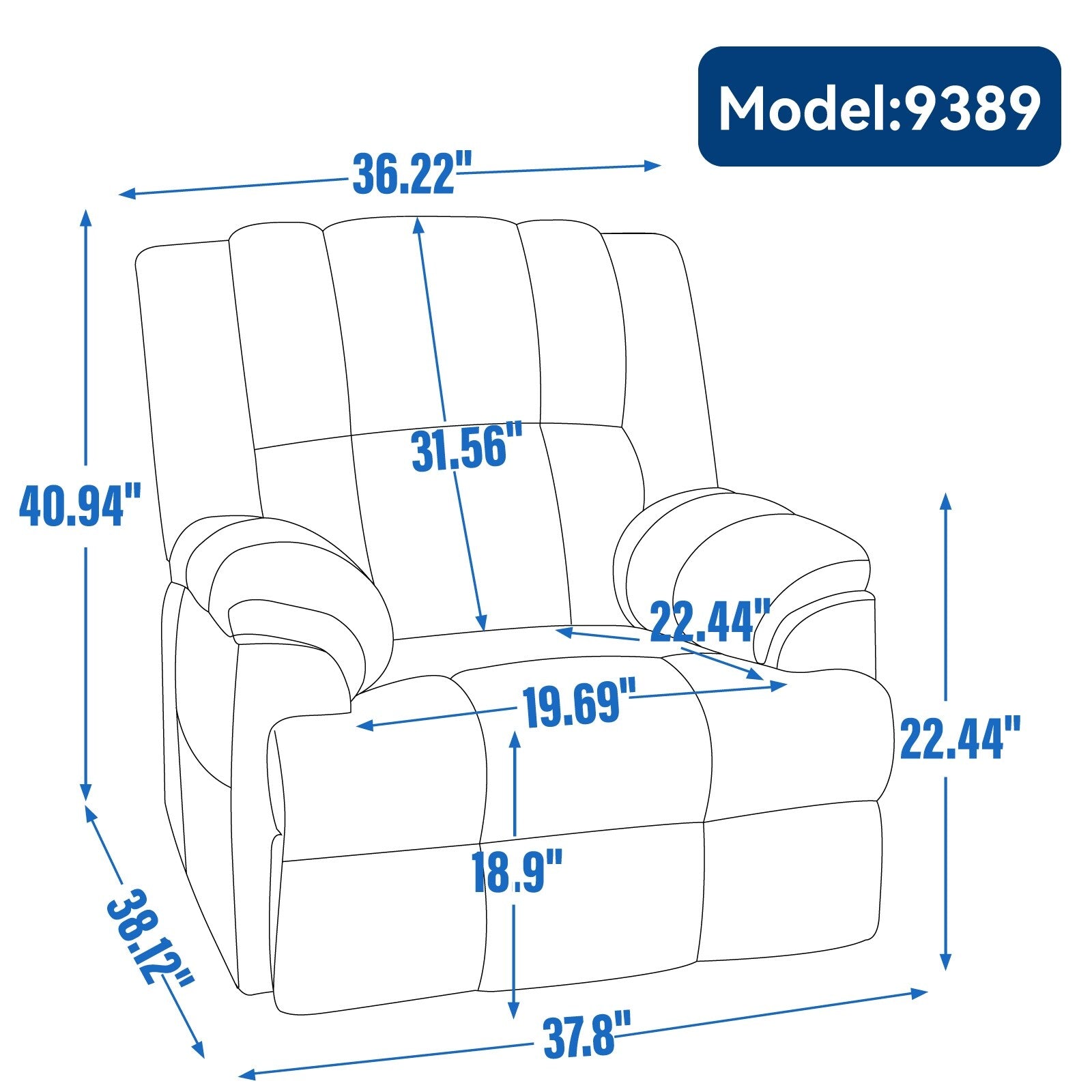 Fauteuil inclinable surdimensionné en tissu avec fonction pivotante et basculante à 360°, commande manuelle pour un confort maximal