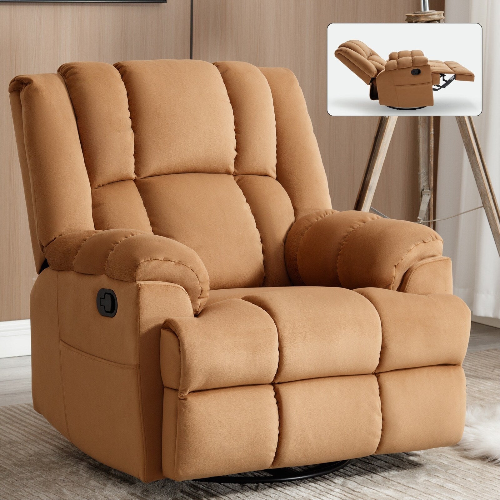 Fauteuil inclinable surdimensionné en tissu avec fonction pivotante et basculante à 360°, commande manuelle pour un confort maximal