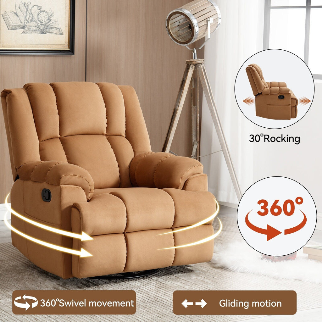 Fauteuil inclinable surdimensionné en tissu avec fonction pivotante et basculante à 360°, commande manuelle pour un confort maximal