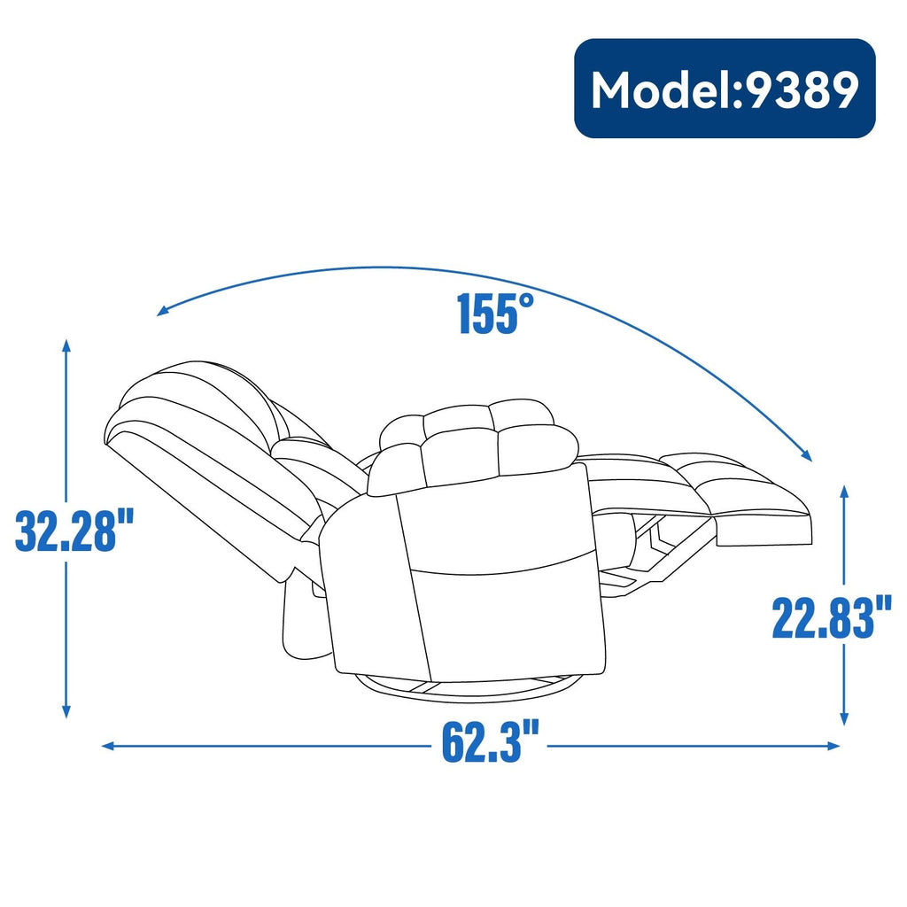 Fauteuil inclinable surdimensionné en tissu avec fonction pivotante et basculante à 360°, commande manuelle pour un confort maximal