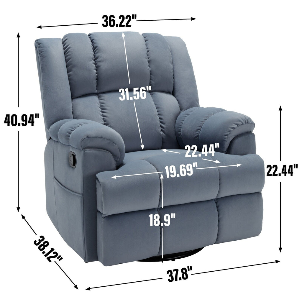 Fauteuil inclinable surdimensionné en tissu avec fonction pivotante et basculante à 360°, commande manuelle pour un confort maximal
