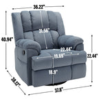 Fauteuil inclinable surdimensionné en tissu avec fonction pivotante et basculante à 360°, commande manuelle pour un confort maximal