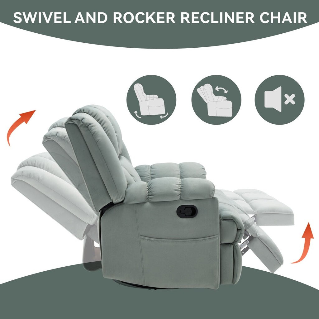 Fauteuil inclinable surdimensionné en tissu avec fonction pivotante et basculante à 360°, commande manuelle pour un confort maximal