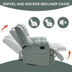 Fauteuil inclinable surdimensionné en tissu avec fonction pivotante et basculante à 360°, commande manuelle pour un confort maximal
