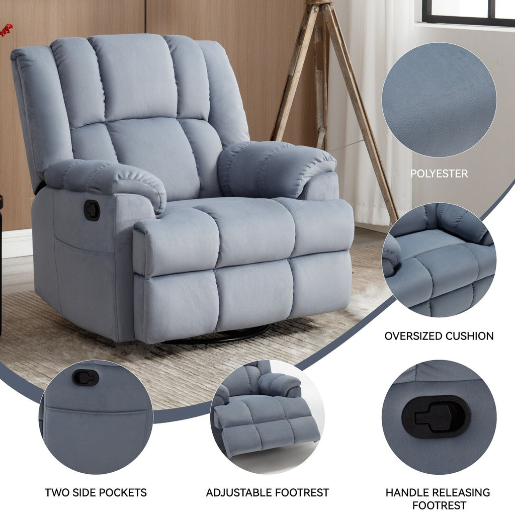 Fauteuil inclinable surdimensionné en tissu avec fonction pivotante et basculante à 360°, commande manuelle pour un confort maximal