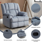Fauteuil inclinable surdimensionné en tissu avec fonction pivotante et basculante à 360°, commande manuelle pour un confort maximal