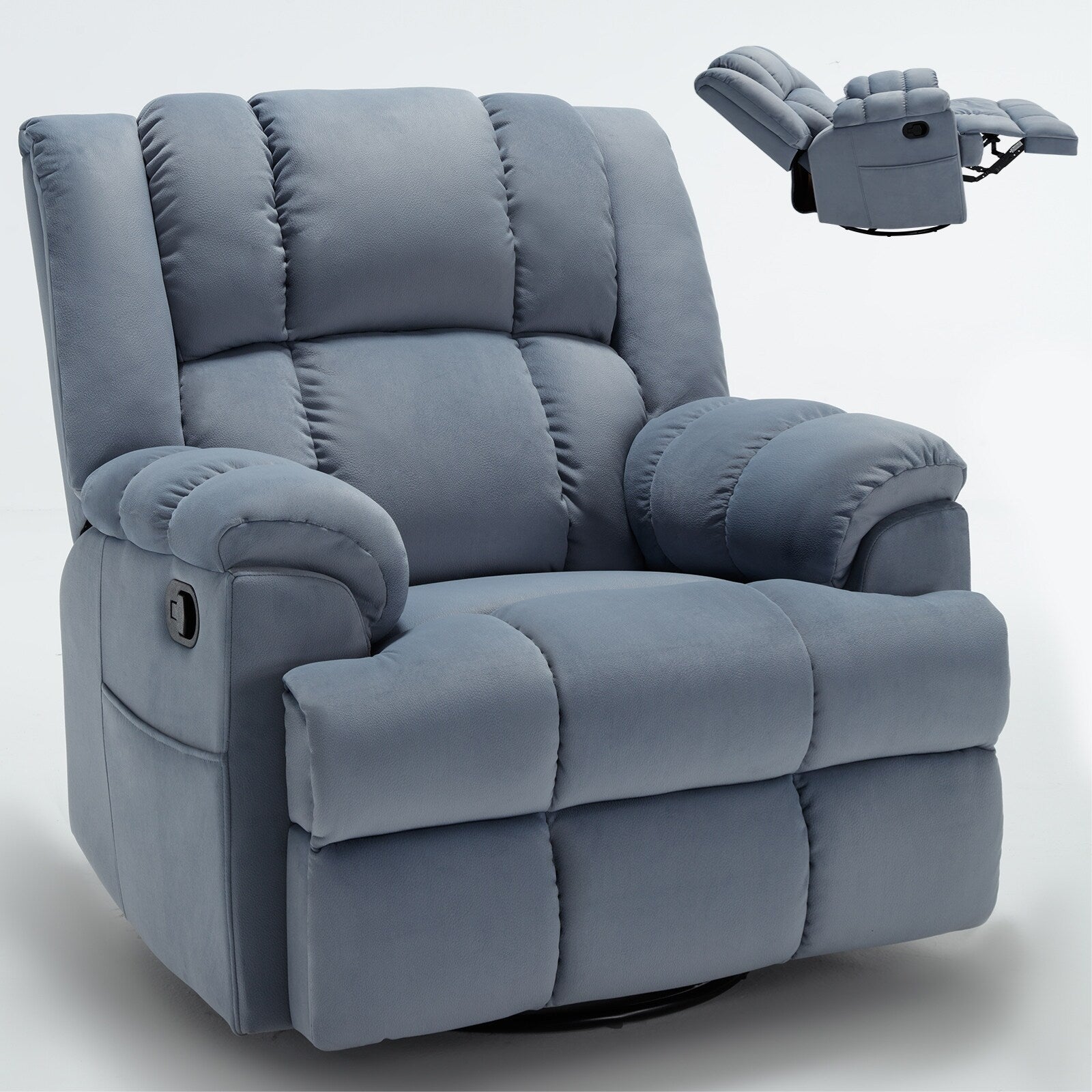 Fauteuil inclinable surdimensionné en tissu avec fonction pivotante et basculante à 360°, commande manuelle pour un confort maximal