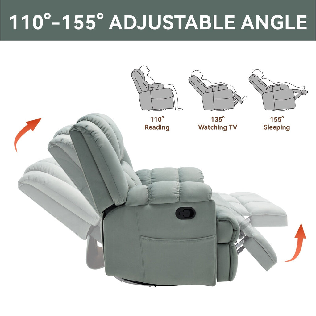 Fauteuil inclinable surdimensionné en tissu avec fonction pivotante et basculante à 360°, commande manuelle pour un confort maximal