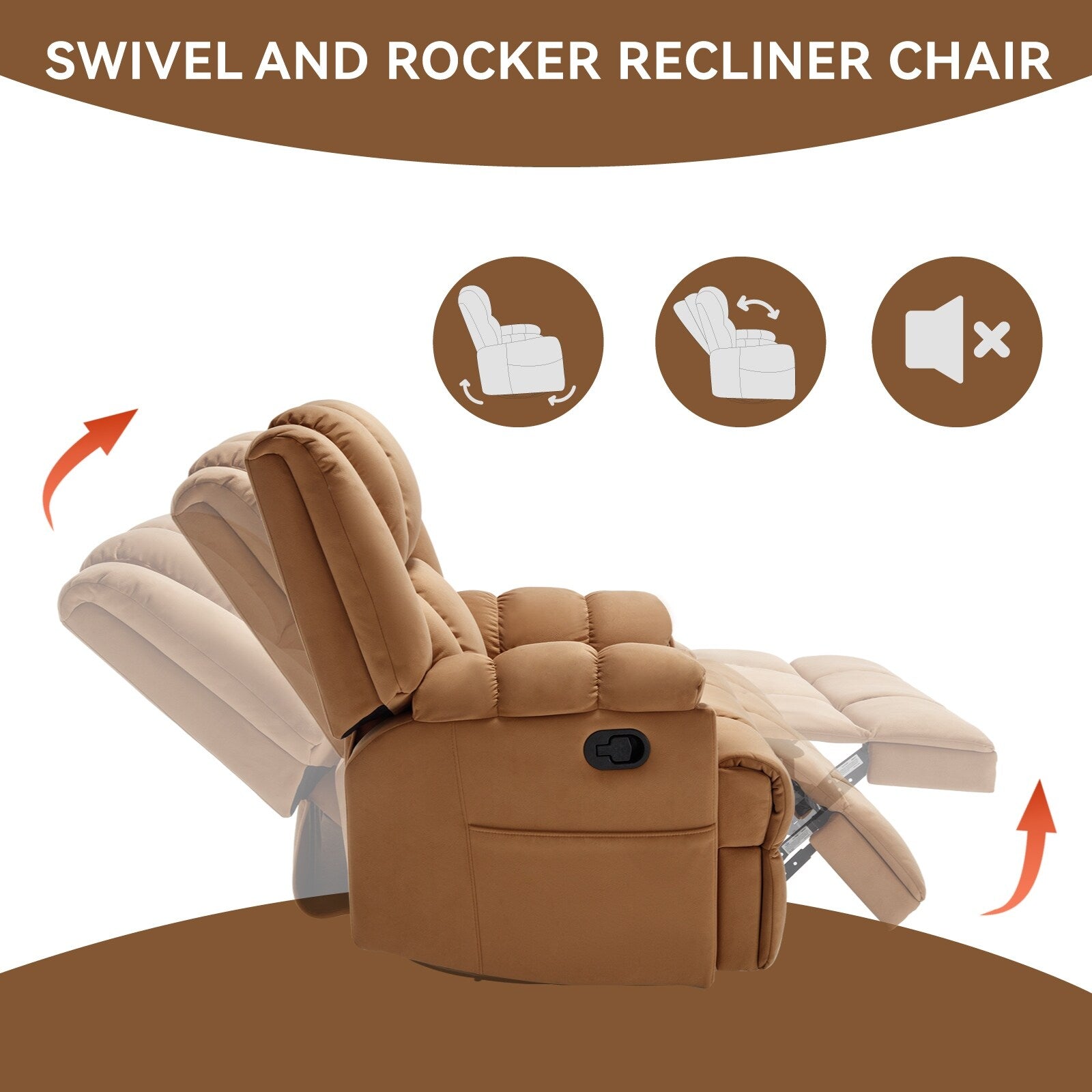 Fauteuil inclinable surdimensionné en tissu avec fonction pivotante et basculante à 360°, commande manuelle pour un confort maximal