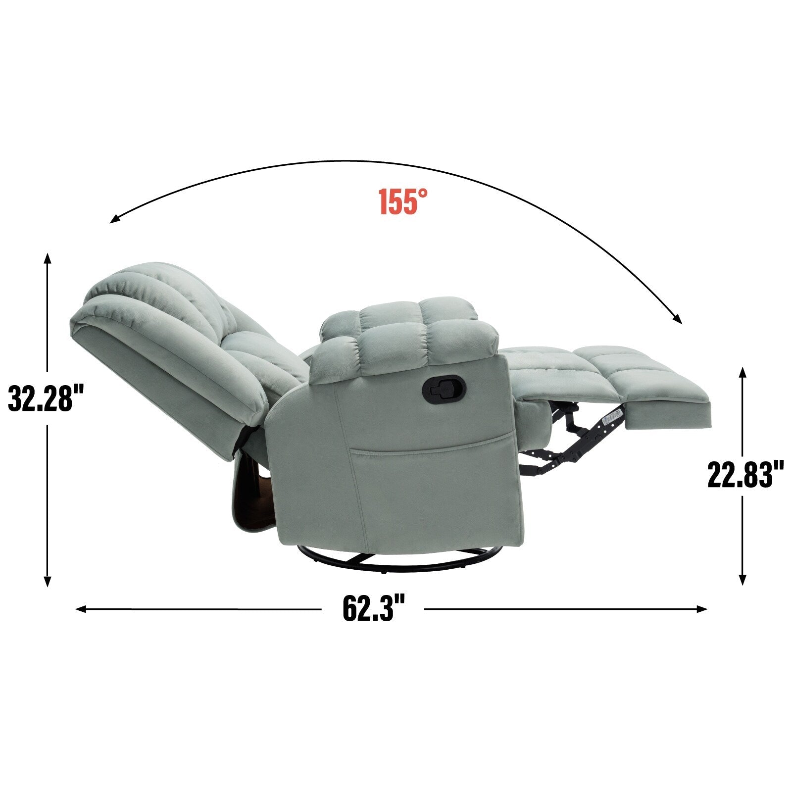 Fauteuil inclinable surdimensionné en tissu avec fonction pivotante et basculante à 360°, commande manuelle pour un confort maximal