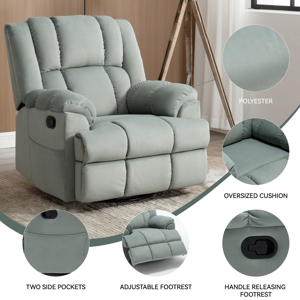 Fauteuil inclinable surdimensionné en tissu avec fonction pivotante et basculante à 360°, commande manuelle pour un confort maximal