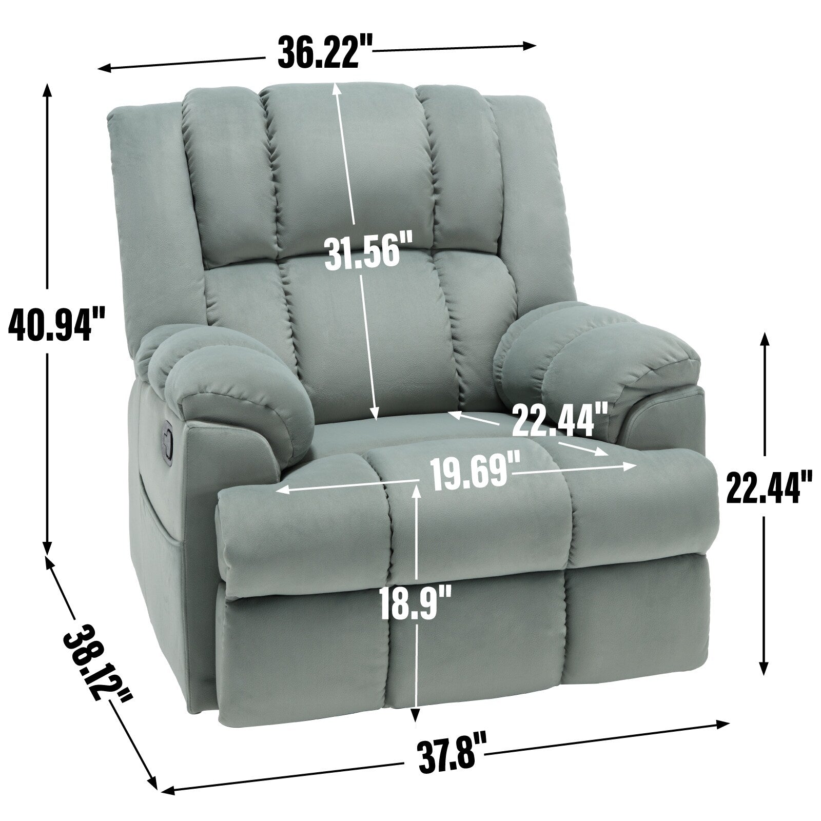 Fauteuil inclinable surdimensionné en tissu avec fonction pivotante et basculante à 360°, commande manuelle pour un confort maximal