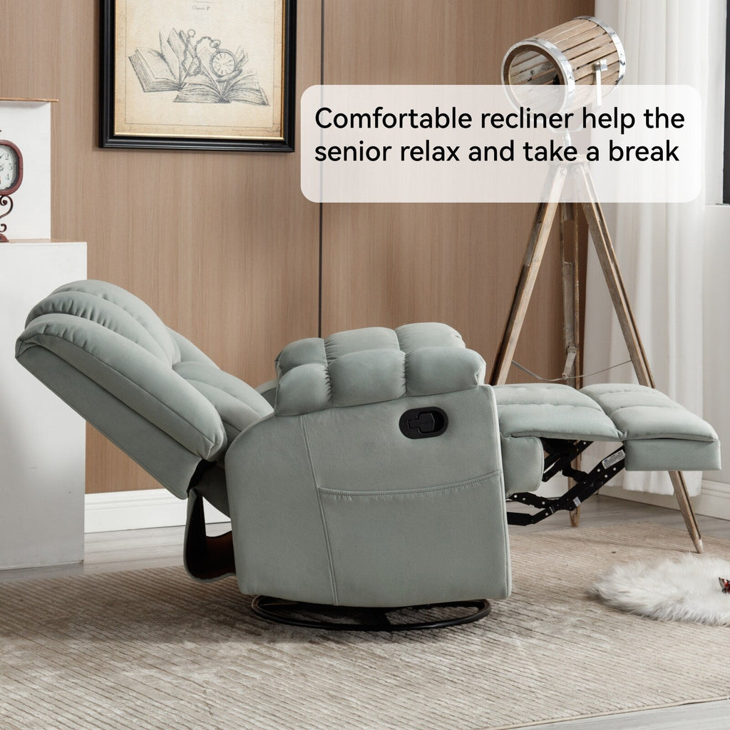 Fauteuil inclinable surdimensionné en tissu avec fonction pivotante et basculante à 360°, commande manuelle pour un confort maximal