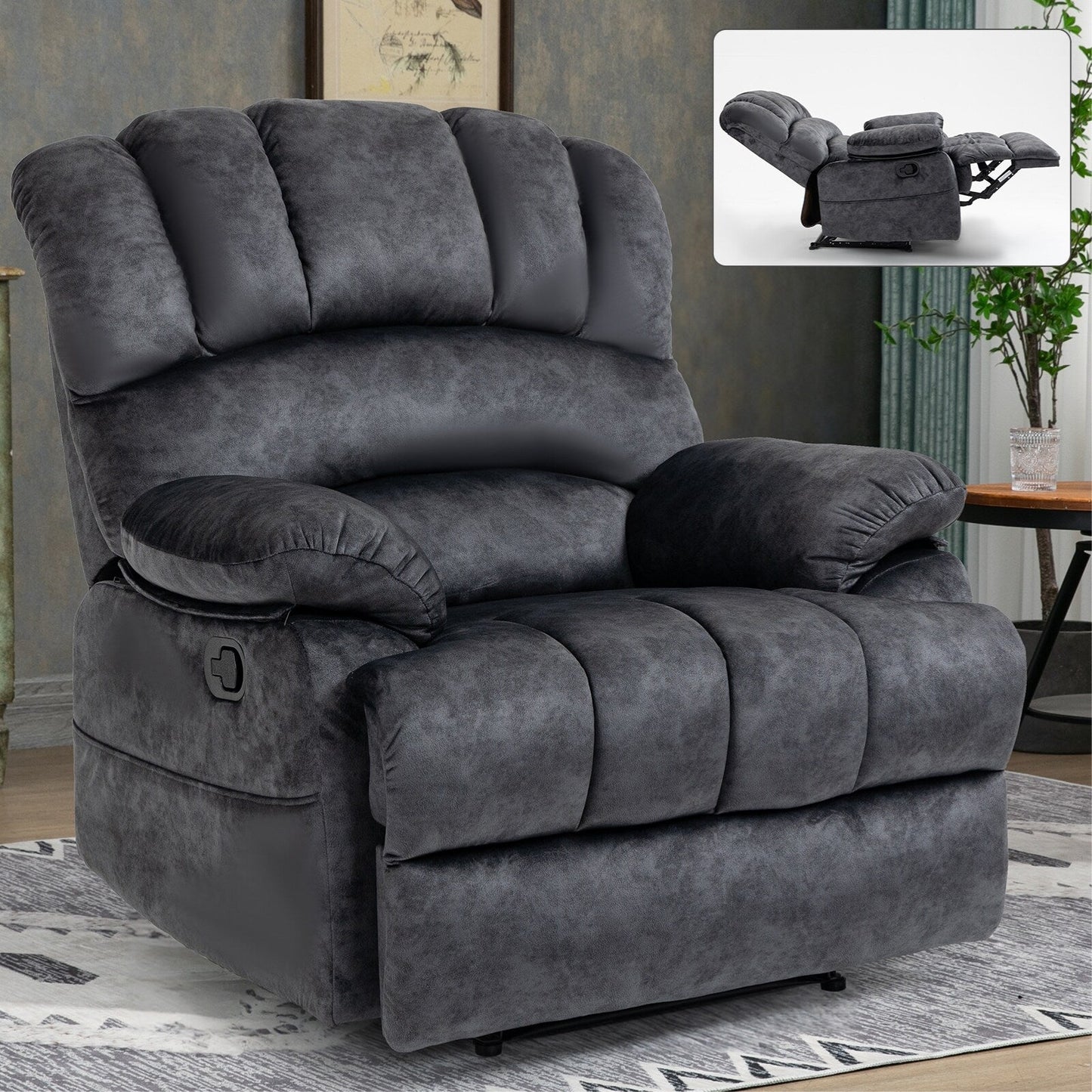 Fauteuil inclinable manuel surdimensionné en tissu, inclinaison à 155°