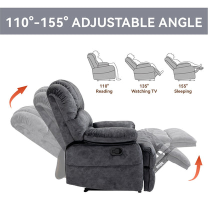 Fauteuil inclinable manuel surdimensionné en tissu, inclinaison à 155°