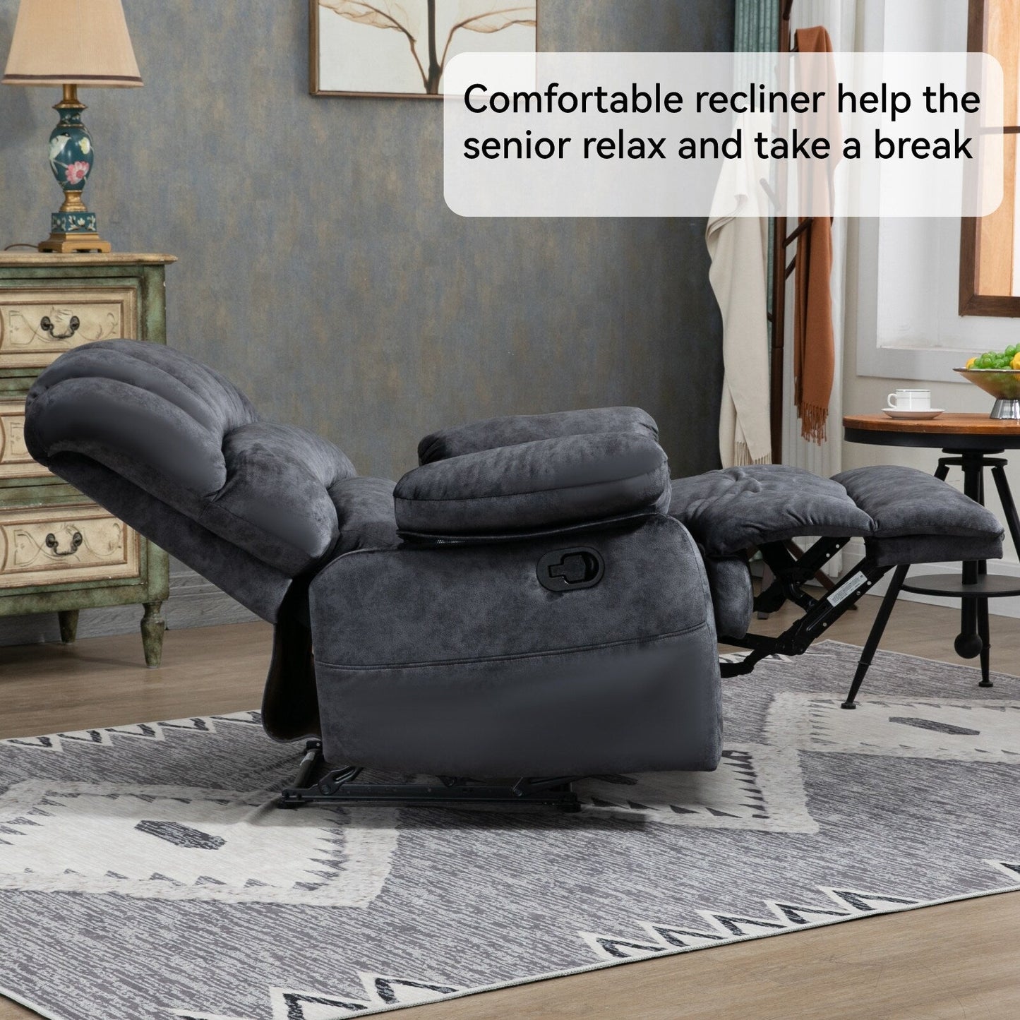 Fauteuil inclinable manuel surdimensionné en tissu, inclinaison à 155°