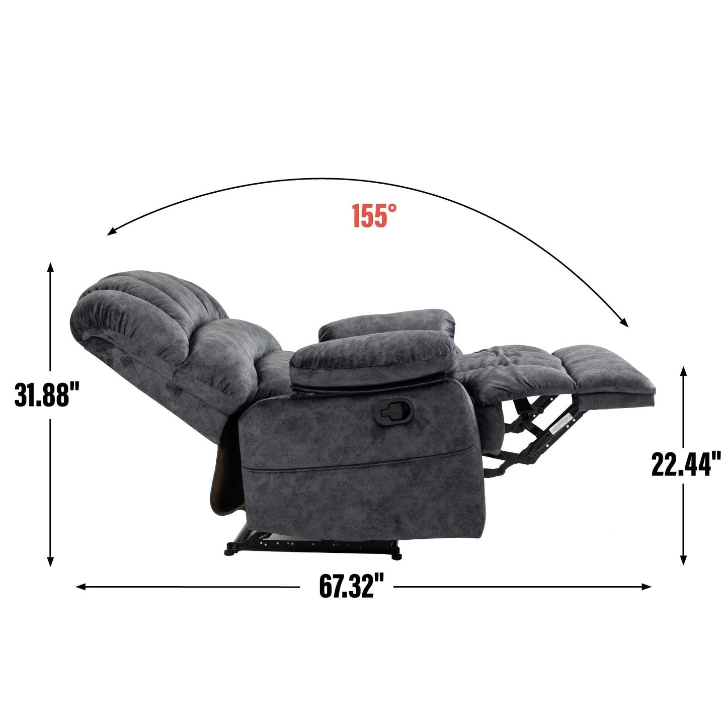 Fauteuil inclinable manuel surdimensionné en tissu, inclinaison à 155°