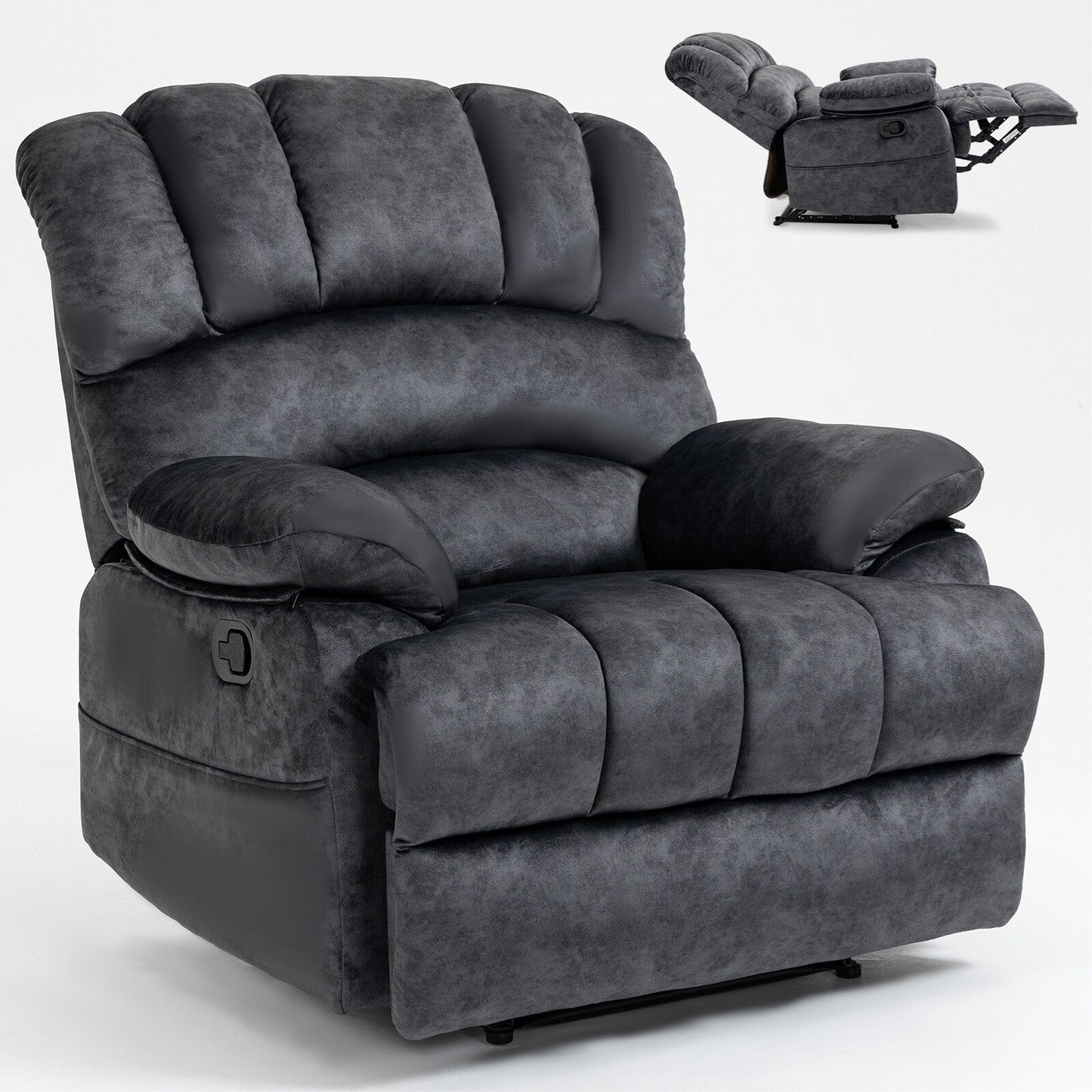 Fauteuil inclinable manuel surdimensionné en tissu, inclinaison à 155°