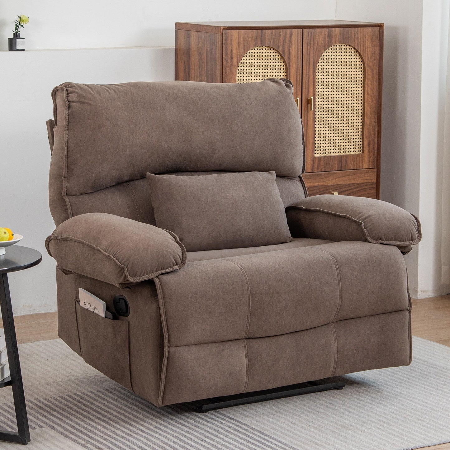 Fauteuil inclinable manuel surdimensionné en velours avec coussin de massage pour salon