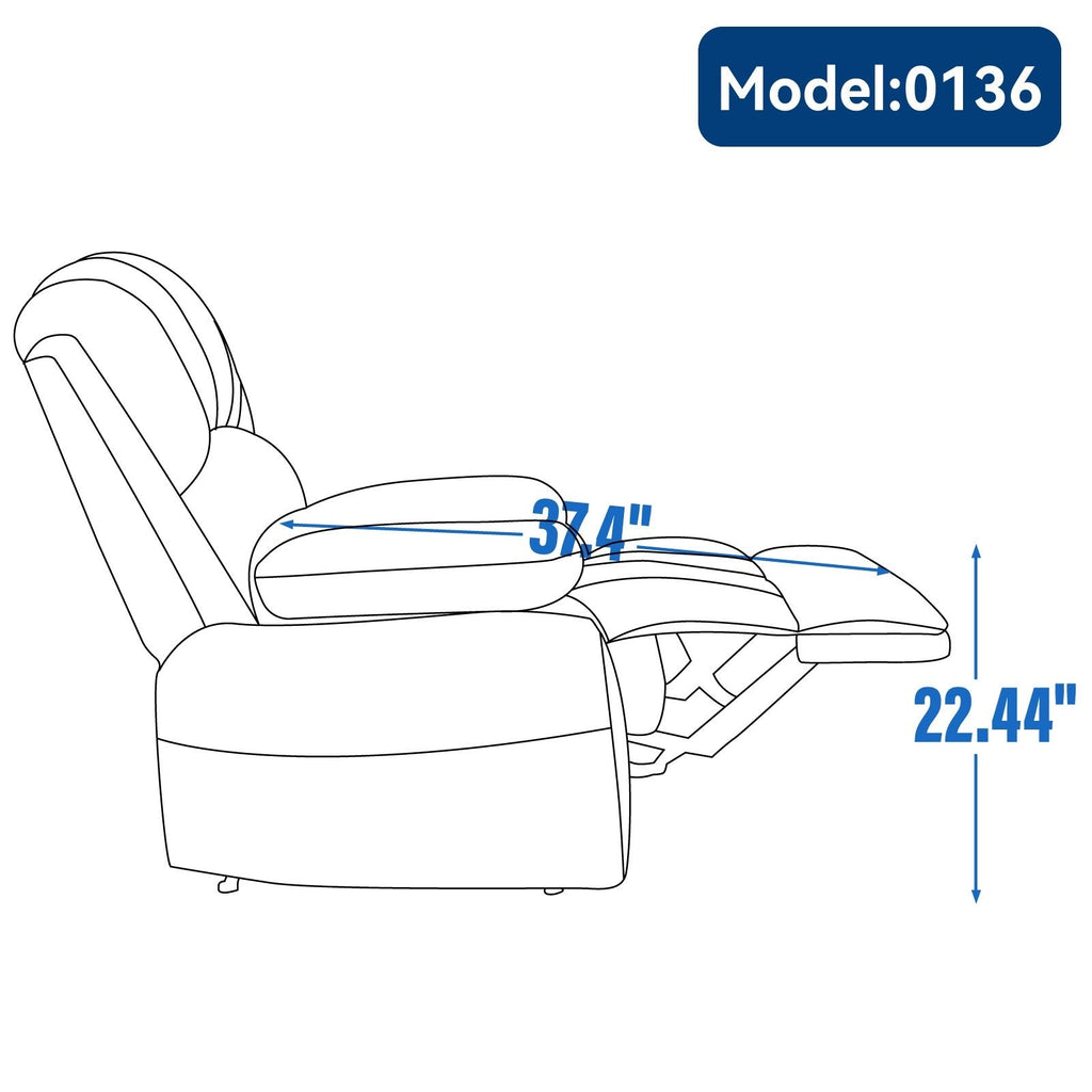 Fauteuil inclinable manuel surdimensionné en tissu rembourré, canapé simple réglable pour salon avec commande à levier latéral