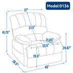 Fauteuil inclinable manuel surdimensionné en tissu rembourré, canapé simple réglable pour salon avec commande à levier latéral