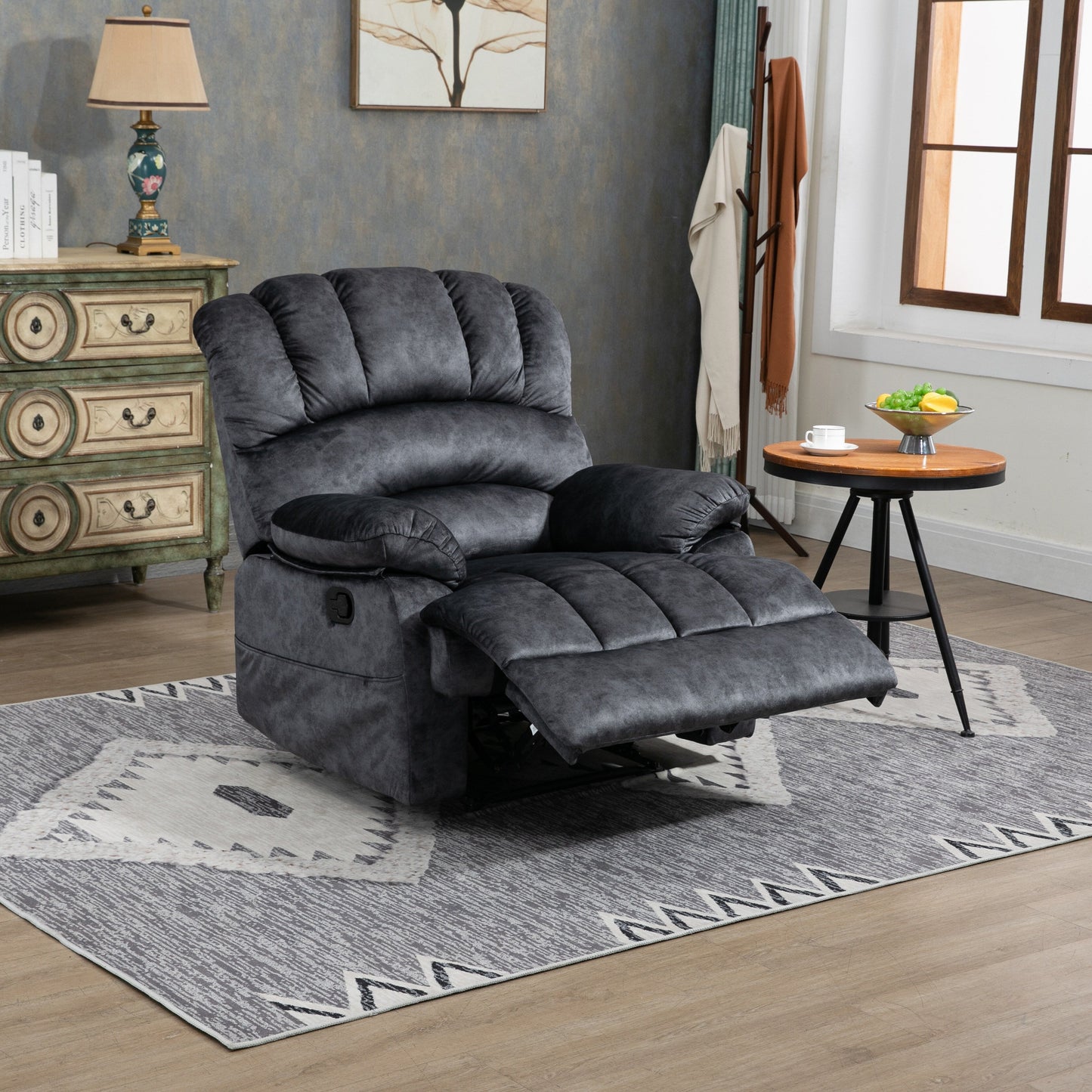 Fauteuil inclinable manuel surdimensionné en tissu rembourré, canapé simple réglable pour salon avec commande à levier latéral