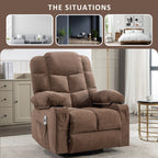 Fauteuil inclinable chauffant et massant surdimensionné, fauteuil à bascule manuel avec 2 porte-gobelets et port de charge USB, poches latérales